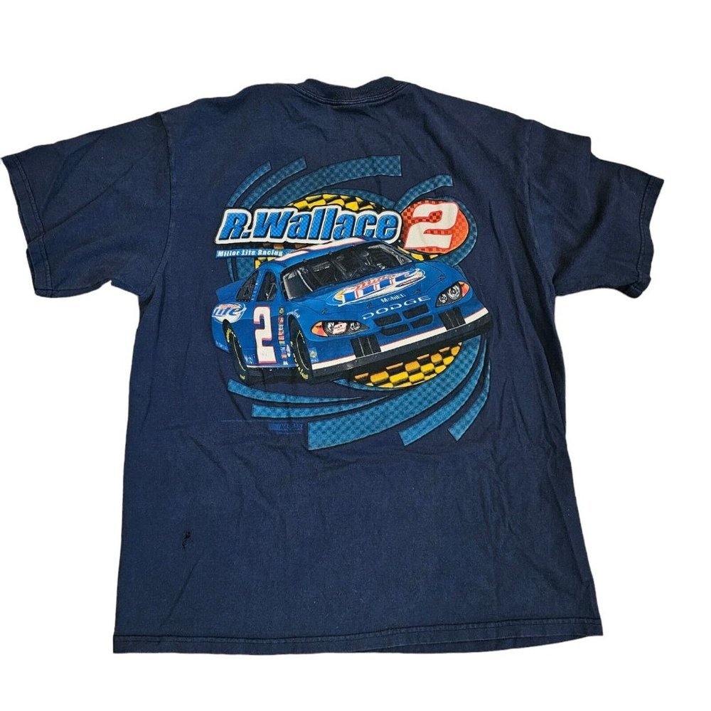 90s Large Rusty Wallace Nascar Blue Faded Racing Tshir Miller Lite Racing 2 Flaw - Picture 5 of 10